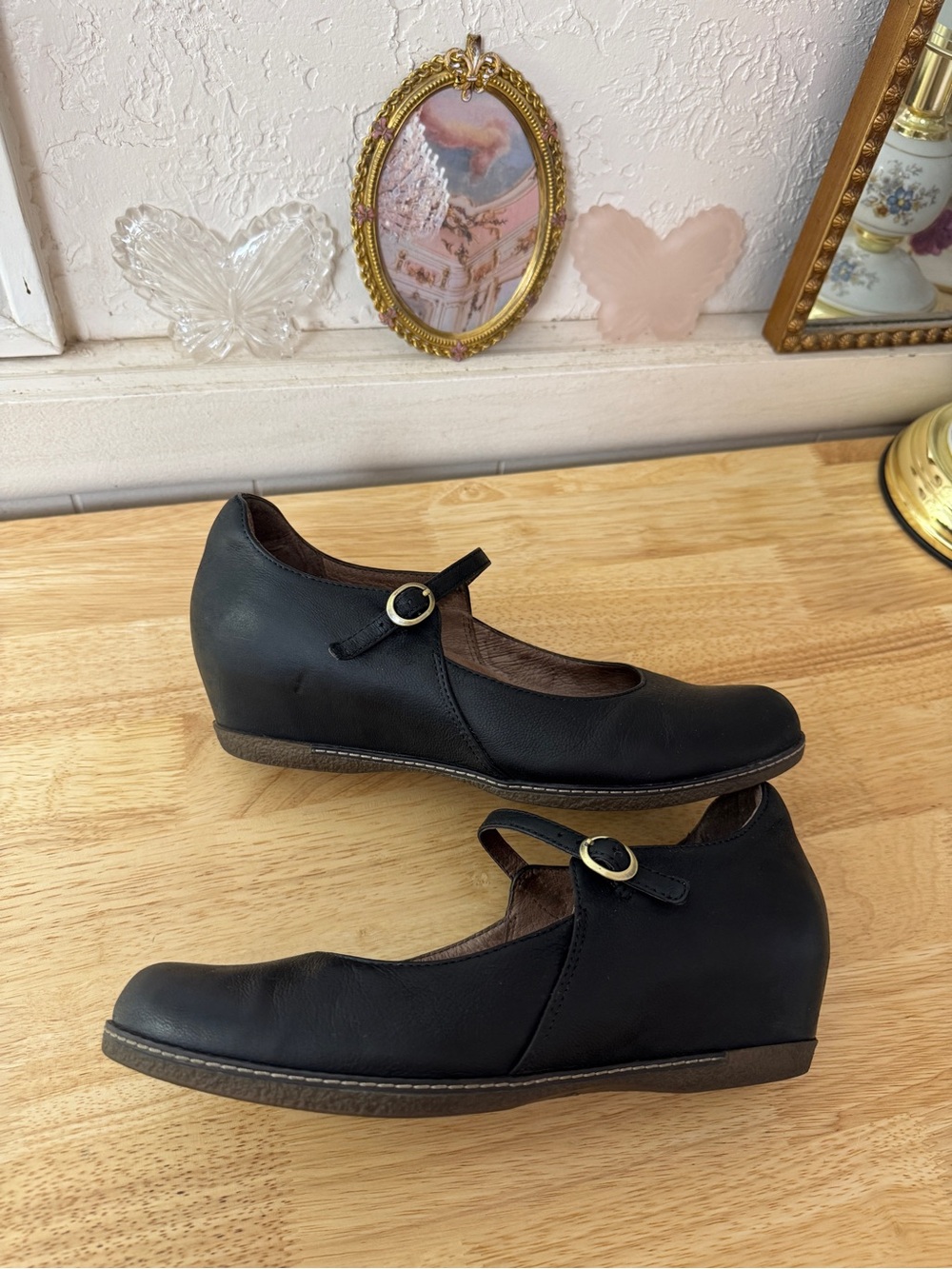 Dansko Black Leather Mary Jane Hidden Wedge Clogs EU 40 Comfort Shoes Y2K Comfy - Picture 10 of 13